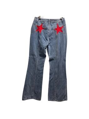 American Y2K Red Star Print High Waist Retro Bootcut Denim Jeans Women Size Med